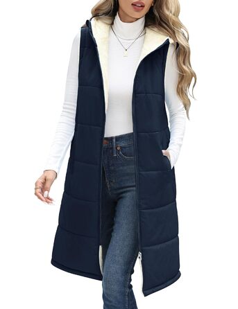 Жіноча степкова жилетка Vancavoo з капюшоном для осені/зими. Тепла жилетка з флісу, темно-синього кольору, розмір S.