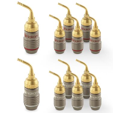 Позолочені бананові роз'єми Nakamichi FanLock Excel-Serie 24K, 2мм, для кабелів 10-18 AWG, Hi-Fi акустичні конектори для підсилювачів та колонок, 12 шт (6 пар)
