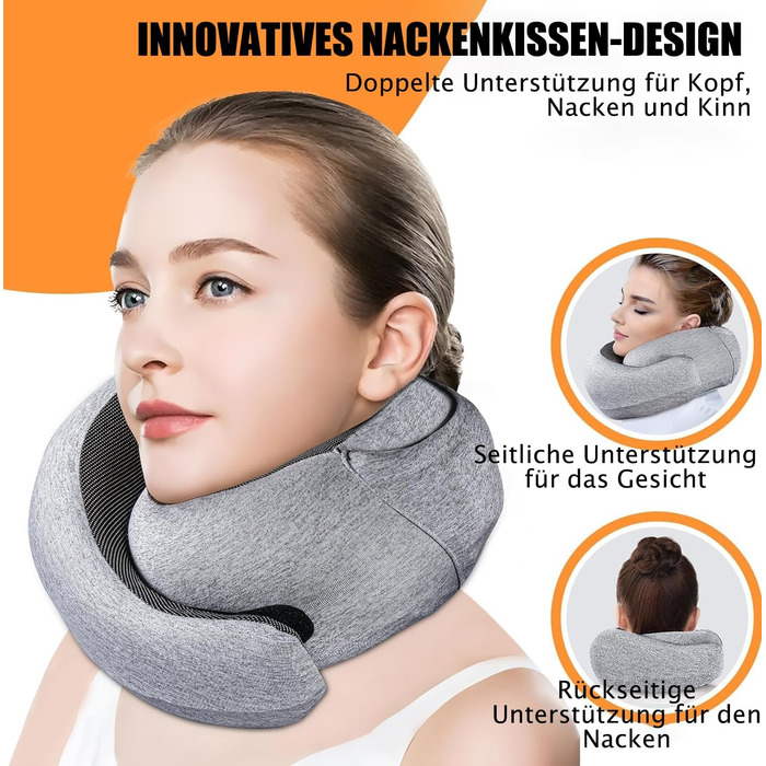 Подушка для шиї з великою капюшоном, Memory Foam, для подорожей, літаків та офісу