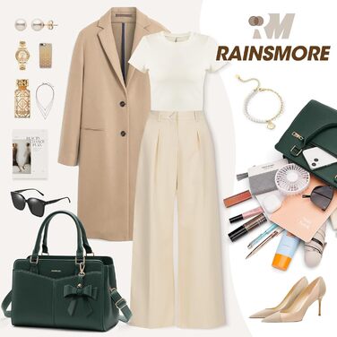 Сумка жіноча RAINSMORE середнього розміру з екошкіри, зелена: сумка-тоут, сумка на плече, ручна сумка