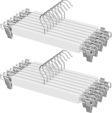 SONGMICS Набір вішалок для штанів, 16 шт., дерев'яні, з регульованими кліпсами, антиковзні, для штанів, шортів та спідниць, CRW009N16