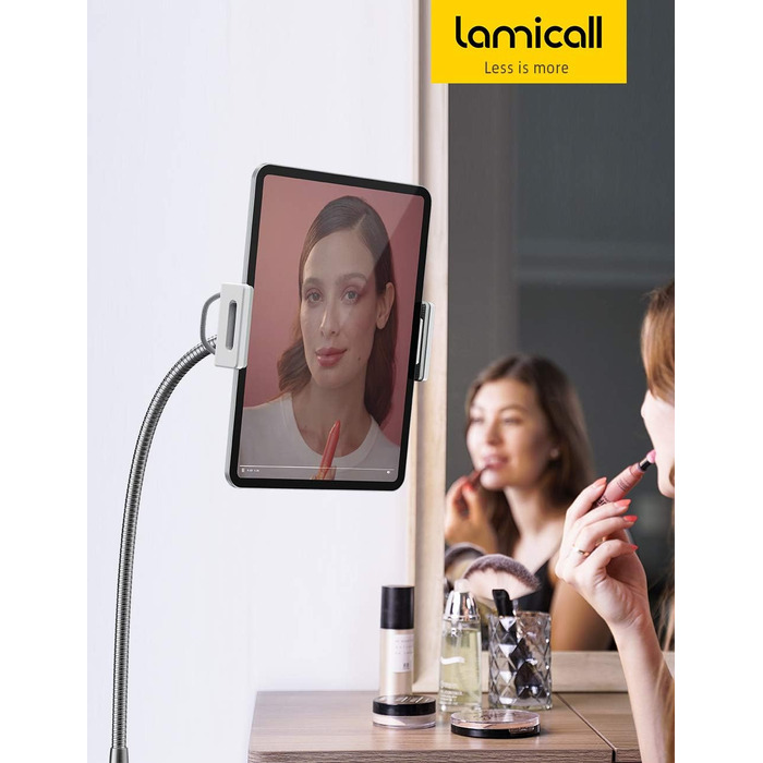 Підлоговий тримач для планшета Lamicall — гнучкий стійка-держак (гусак) з регулюванням висоти та стабільною базою, для iPad 12.9, Air, Mini, Samsung Tab, Nintendo Switch, планшетів 4.7-13 дюймів (сріблястий)