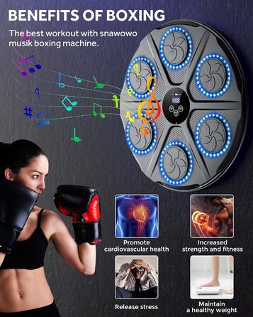 Музична бокс-машина YORRAKA для дорослих з LED-підсвіткою та Bluetooth - бокс-тренажер з 12 режимів швидкості та підрахунку ударів
