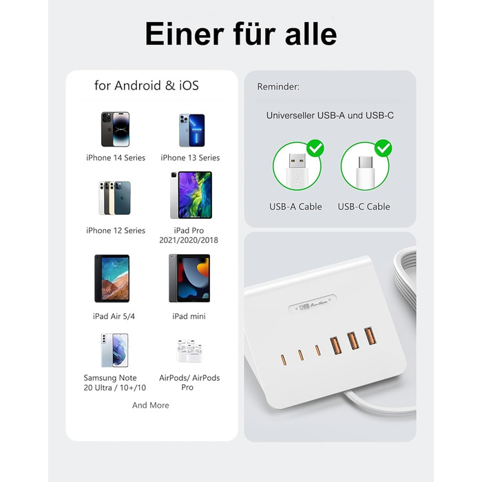 Багатопортова USB зарядка POANES 25W - зарядний станція на 4 порти для iPhone, Samsung, LG, Huawei та інших пристроїв (чорний)