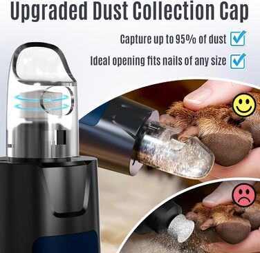 Електричний точило для собачих кігтів Casfuy Neue 6-Gang – 2 LED, тиха робота, 7 годин, для собак та котів, великих, середніх та малих порід, темно-синій