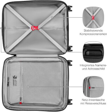 WENGER Pryo Hard Shell Suitcase with 4 Wheels, Trolley, Medium Size, 59 (67) L, Security Lock, for Men, Travel Vacation, 612537 (Black, Carry-On)