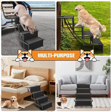 Рампа для собак у автомобіль, складана, для великих собак, до 80 кг, 4 сходинки, для SUV, авто, вантажівка, високе ліжко (чорний, 101*75*47 см)