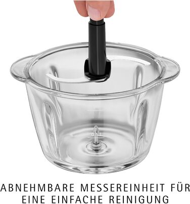 Електричний подрібнювач WMF Kult X – міні-подрібнювач, блендер для овочів, зелені та горіхів, 1л, скло, нержавіюча сталь, компактний, миється в посудомийній машині