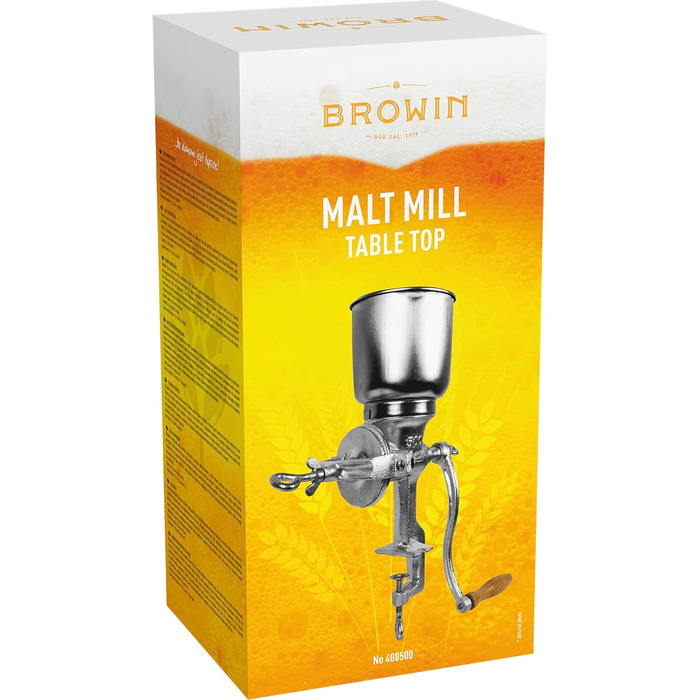 Ручний зерновий млин Browin 1 кг, металева, для солоду, борошна, кукурудзи та гороху, сріблястий, висока лійка