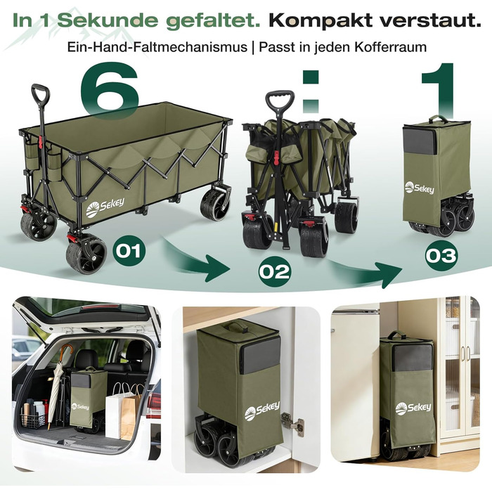 Бомбовоз Sekey XXXL, 300л, 200кг, для великих сімей, з великими колесами, розкладний, оливковий