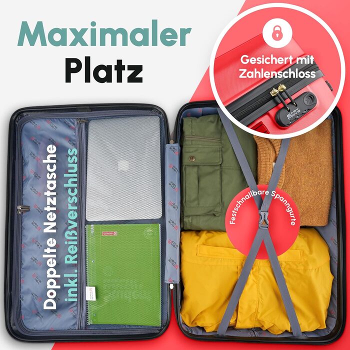 ABS валіза Hartschalenkoffer Easy Move - ергономічна, безпечна, компактна, з 360° колесами та кодовим замком. Ідеальна для подорожей. Червоний колір.