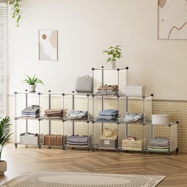Wardrobe, Portable Shelving System, Plastic Closet with 2 Clothes Rods, Bedroom Wardrobe Closet White for Bedroom