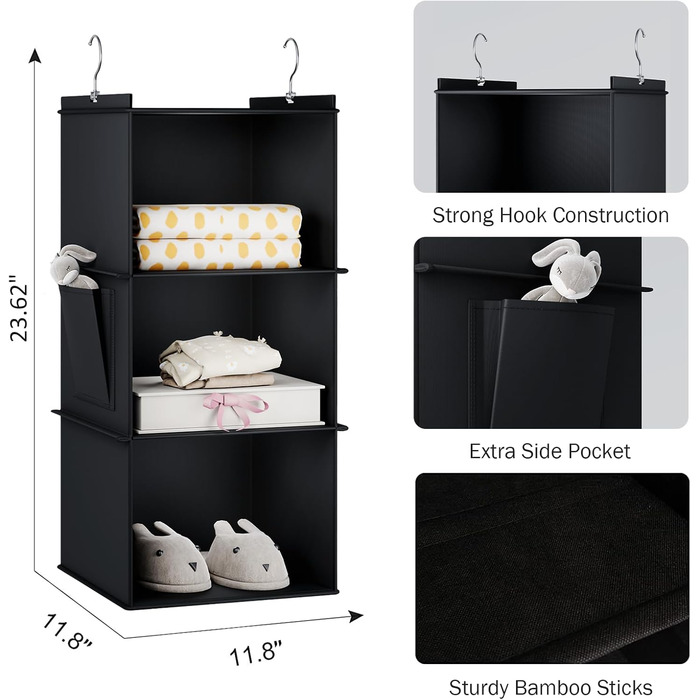 Організатор для шафи Youdenova з 6 відділеннями, міцний, з МДФ та бамбуком, чорний