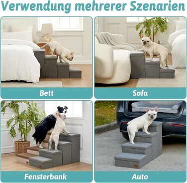 Сходинка для собак маленьких порід з місцем для зберігання, широка, складана, з неслизьким покриттям, вологостійка (сірий, 43x97x56 см, 4), сірий 4 43x97x56 см