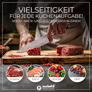 Ніж кухарський Rockwell Maniacs Дамаск з VG10 сталі, 20.5 см, ручка G10