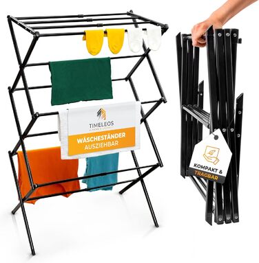 Складана сушилка для білизни - компактна, 6 ярусів, 11 стрижнів, чорна. Підходить для ванної, балкону, дверей та душу.