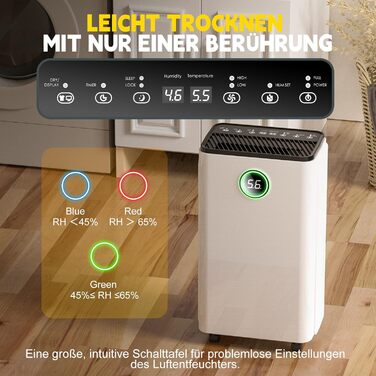 12L/Day Dehumidifier, Auto Dehumidification, 24H Timer On/Off, Continuous Drainage, Powerful Room Dehumidifier with LED Display and Control, Against Moisture