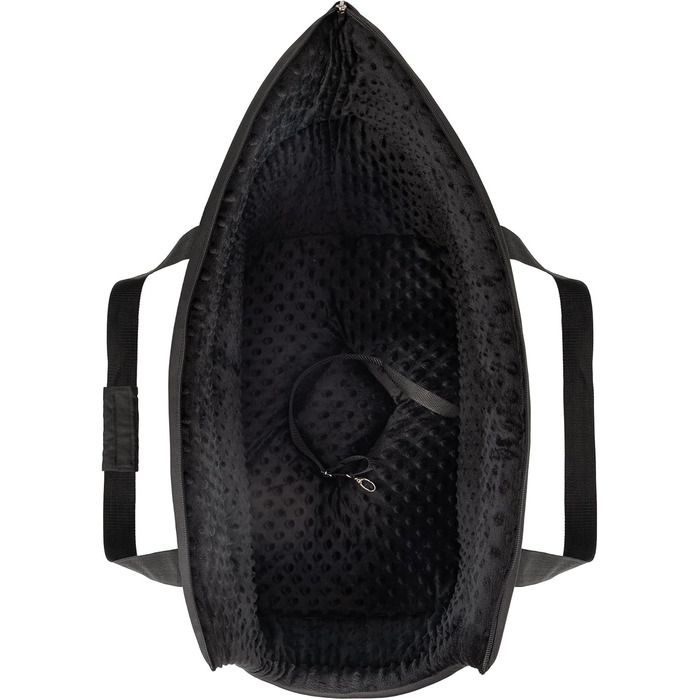 Сумка-переноска для собак та котів | Сумка на плече для тварин з гумкою та карабіном | до 15 кг | Матеріал: штучний замш (вельвет) | Розмір: L | Чорний колір (52 x 35 x 39 см)