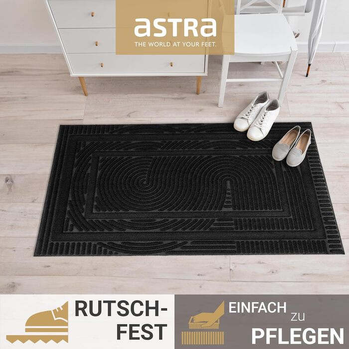 Придверний килимок Astra 40x60 см, протиковзний та вологостійкий килим для входу та балкона, чорний