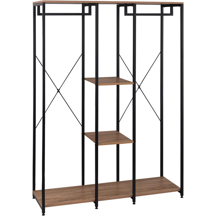 WOLTU XXXL Clothes Rack Freestanding with Shelf, Clothes Rail Wardrobe, Open Clothes Rod with Shoe Shelf for Bedroom, Wood and Steel, Black + Light Oak