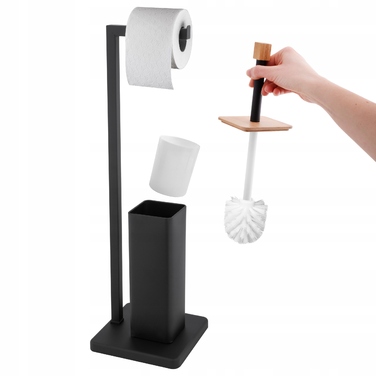Тримач для йоржика Yoka Home, металевий, чорний матовий, з тримачем для туалетного паперу