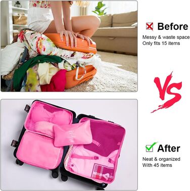 Органайзер для валізи OSDUE, набір 6 шт., Packing Cubes, водонепроникні сумки для одягу, туристичний органайзер, рожевий колір