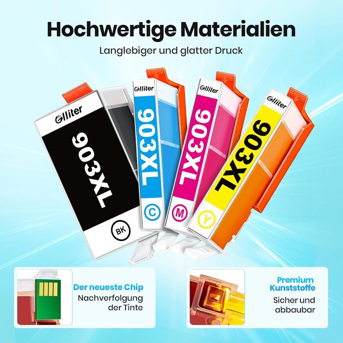 Комплект картриджів Glliter 903XL для принтерів HP OfficeJet Pro 6950, 6960, 6970, 6974 (чорний, блакитний, пурпуровий, жовтий), 4 шт.