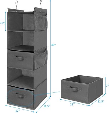 Органайзер для шафи MAX Houser з 5 полицями, навісний, економія місця, з 4 кишенями збоку, складний, бежевий