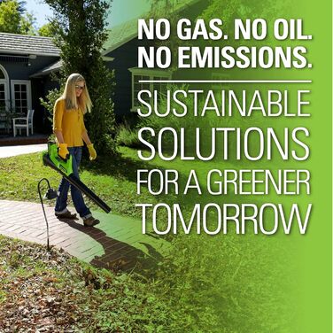 Акумуляторний повітродув Greenworks G40ABK2 з круїз-контролем, швидкість 177 км/год, потік 11,05 м³/хв, 40В 2Аг батарея та зарядний пристрій, гарантія 3 роки