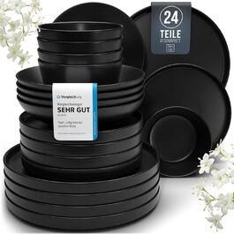 Matte Black Stoneware Dinnerware Set for 6 - 24 Piece Set | Pure Living | Urban Style Dinner Set