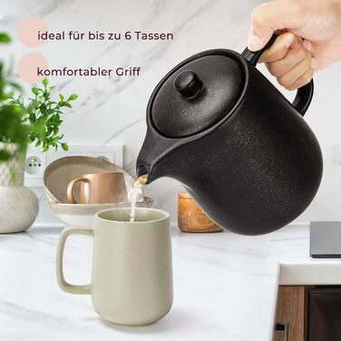 Чайник Happy Lemuro з ситечком - 1,2 л - керамічний чайник чорного кольору (антрацит)