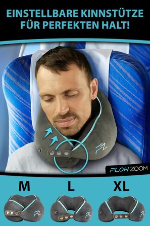 Подушка для шиї FlowZoom Comfy: регульована, з memory foam, для подорожей (літак, авто)