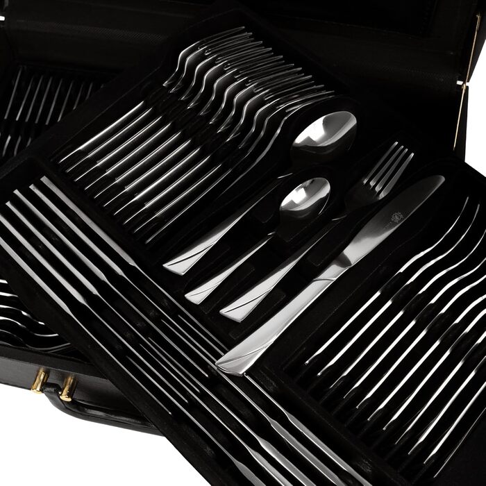 Набір столових приборів на 12 осіб (72 шт.) з нержавіючої сталі, стійкий до миття в посудомийній машині, у кейсі