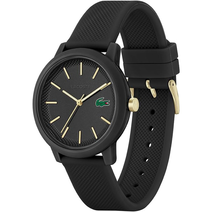 Годинник Lacoste 12.12 Analog Quartz Чоловічий/Жіночий з силіконовим браслетом Petit Piqué - Чорний/Золотий