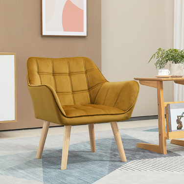 HOMCOM Ear Chair Single Chair Recliner with Velvet, Scandinavian Design, Raised Legs, Velvety Polyester, Yellow 67x61.5x71 cm