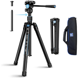 Штатив SIRUI Traveler X Carbon з Fluid-головкою та Quick-Twist системою для Arca Swiss, Ultraleichtes Reisestativ для DSLR/Відеозйомки, реверсивна центральна колона, 0.95kg
