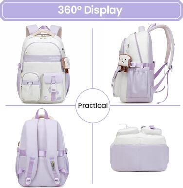 Дитячий рюкзак для дівчинки - водонепроникний, легкий, стильний, з великою місткістю, для 3-9 класу, фіолетовий, нейлон
