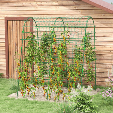 Outsunny Climbing Plant Trellis, Adjustable Support Frame, Plant Grid with Net, Plant Cage for Garden, Balcony, Steel, Green, 144 x 167 x 206 cm