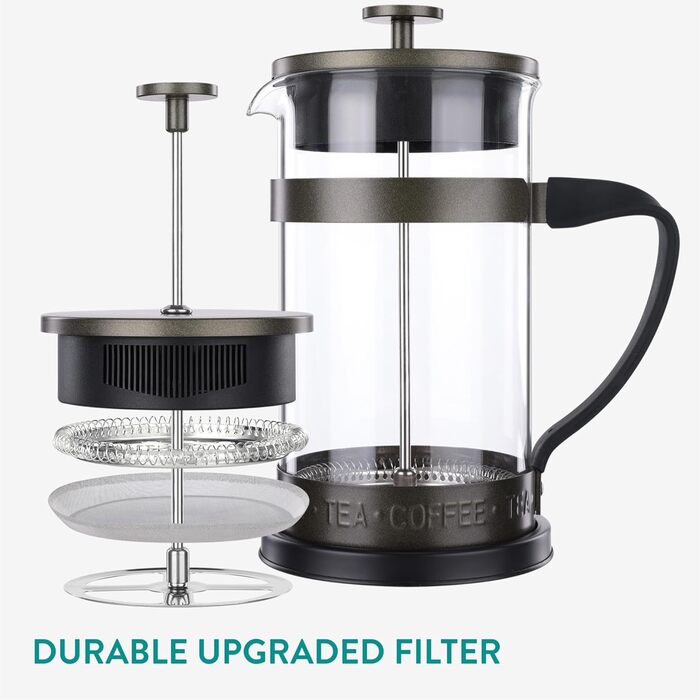 Френч-прес Navaris 1000 мл: кавоварка зі сталевим фільтром, для кави та чаю, коричнева