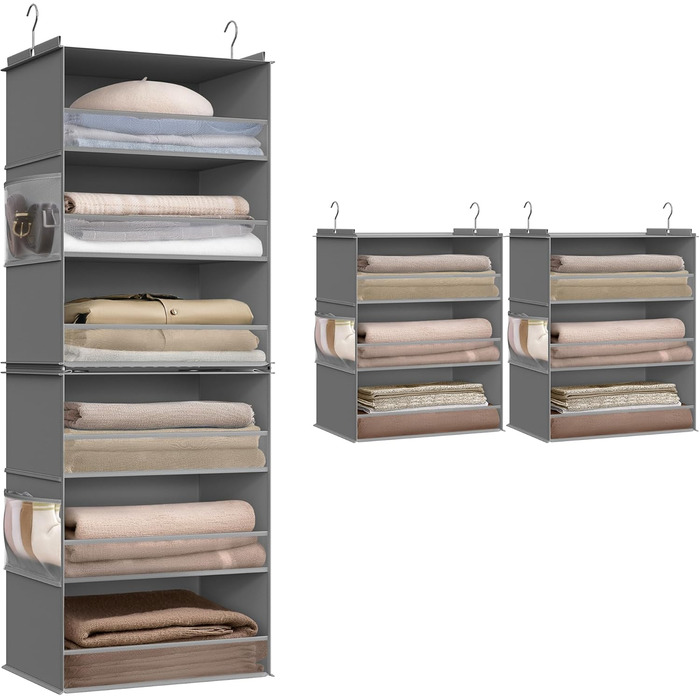 Органайзер для шафи SONGMICS: роздільник, полиці, розкладний, для зберігання, металеві гачки та бамбукові вставки, кольоровий, RCH007W0