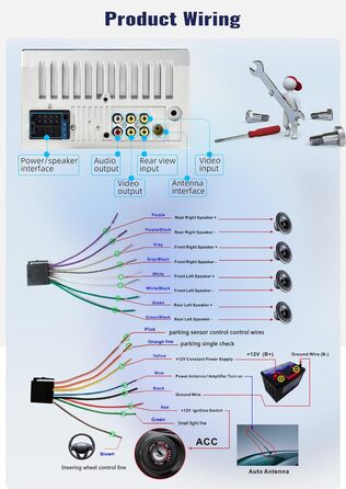 Автомагнітола CAMECHO 2 DIN з 7-дюймовим сенсорним екраном, Bluetooth, Mirror Link, FM-радіо, USB, AUX, керування з керма, 7 кольорів підсвітки, камера заднього виду, MP5
