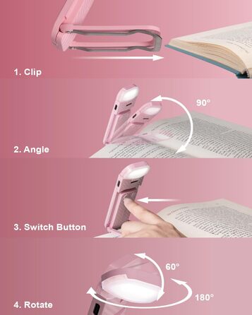 Кліпса-лампа для читання HEMONNKAM, рожева, акумуляторна, світло для читання в ліжку