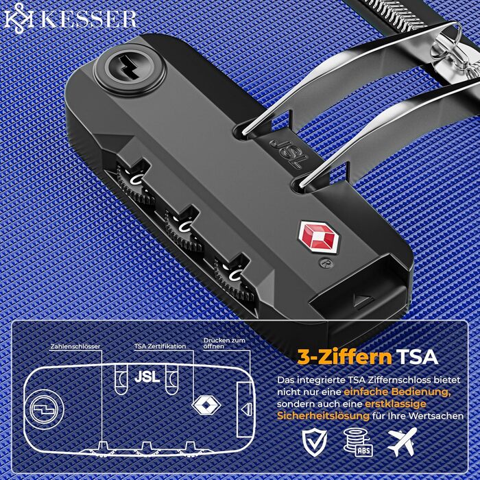 Набір валіз KESSER® 4-в-1 | Чотири валізи з тканини з кодовим замком TSA, 360° колесами та телескопічною ручкою | Косметичка, ручна поклажа, великі валізи для подорожей та бізнесу (Блакитний)