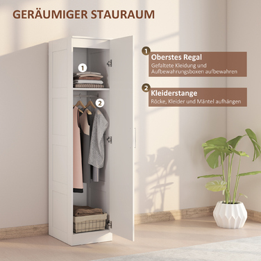 HOMCOM Multi-Purpose Closet Organizer with Hanging Rod, Shelves, and Soft-Close Doors - White (40 x 52 x 180 cm)