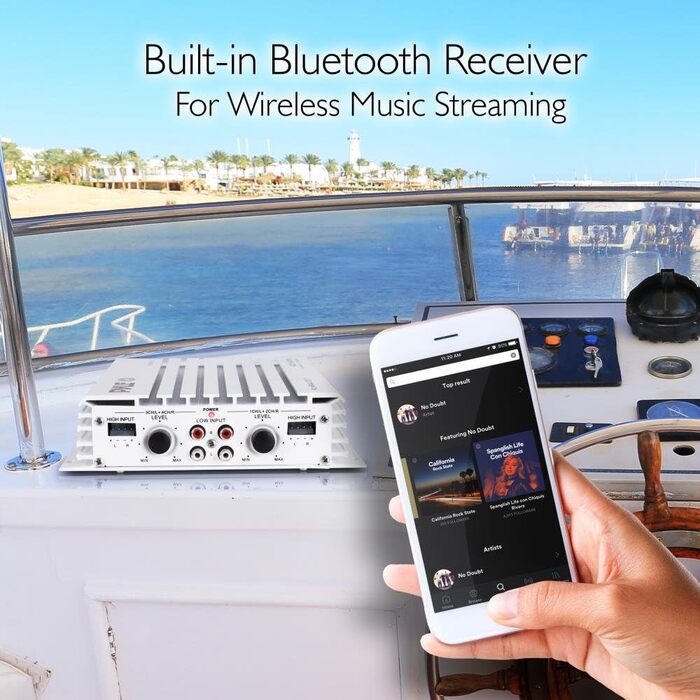Pyle 2.1 Bluetooth морський підсилювач-ресивер, водонепроникний 4-канальний аудіо підсилювач для стерео колонок, 400 Вт, Dual-MOSFET, PLMRA410BT