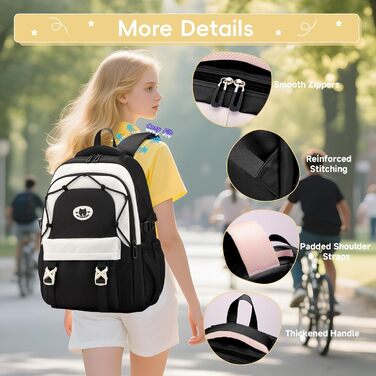 Рюкзак Tanou для школи, 30L, нейлон, для дівчаток 3-9 класів, з тролейовою петлею та брелоком, чорний