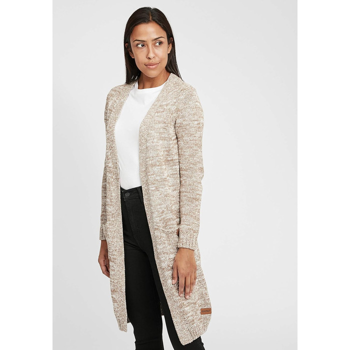 OXMO Cardigan жіночий трикотажний довгий з великою в'язкою, накладні кишені, 100% бавовна, Regular fit, колір Dune
