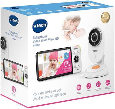 Vtech VM901-1W WiFi камера, дитячий відеомонітор з 5-дюймовим HD-дисплеєм, поворотна камера 1080P, мобільний додаток, широкий кут огляду 120°, сумісність з iOS та Android