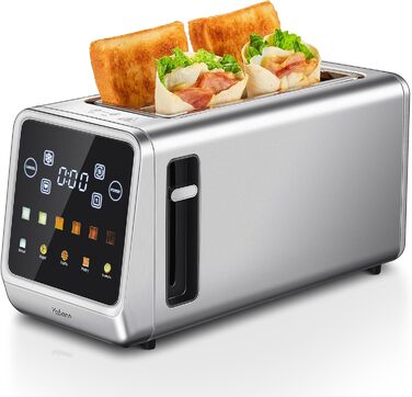 Тостер з нержавіючої сталі з сенсорним екраном та функцією пам'яті, 4-х слайсова модель з 6 рівнями підсмажування та 5 режимами для хліба, функціями розморожування та підігріву, технологією Single Slot