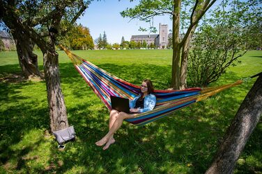 Vivere Double Cotton Hammock in Brazilian Style with Polyester End Loops, Weight Capacity 450 lbs (Tropical)